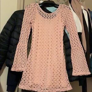 Long sleeve crocheted mini dress